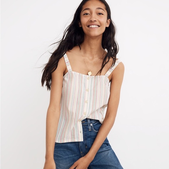 Madewell Tops - Madewell Button Front Cami Loose Sleeveless Tank Textural Rainbow Stripe, size S